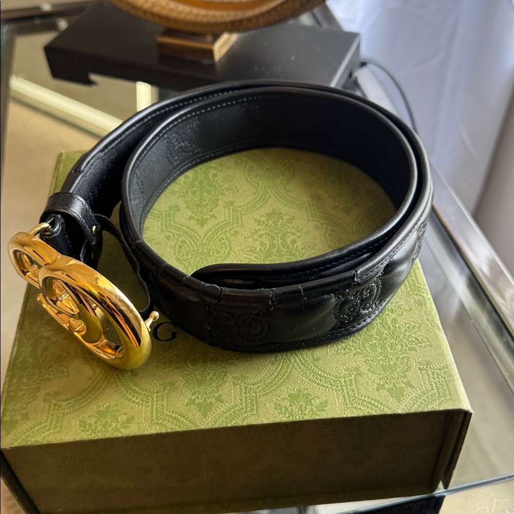 GG Marmont Calfskin Matelasse Marmont 40mm Belt- 80 32 Black - Picture 5 of 6